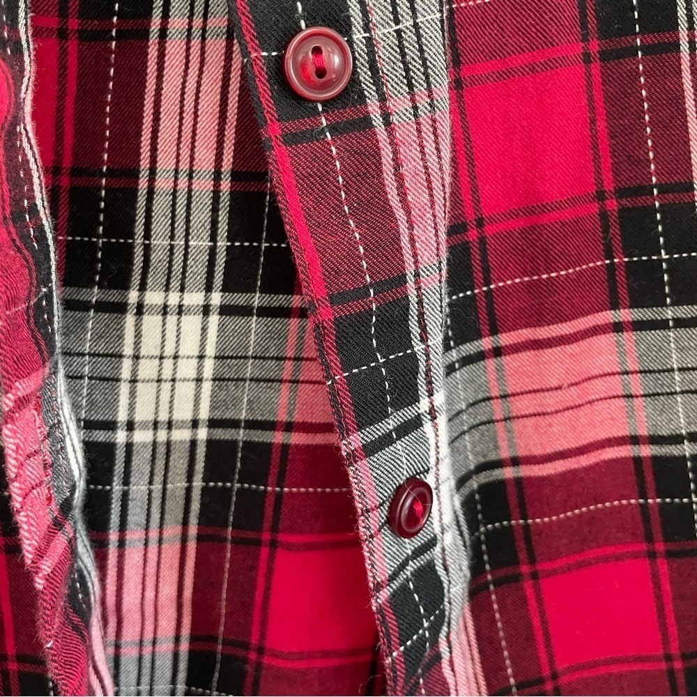 Southern Lady Plaid Button Down Shirt Red White & Black Size L - Picture 5 of 12